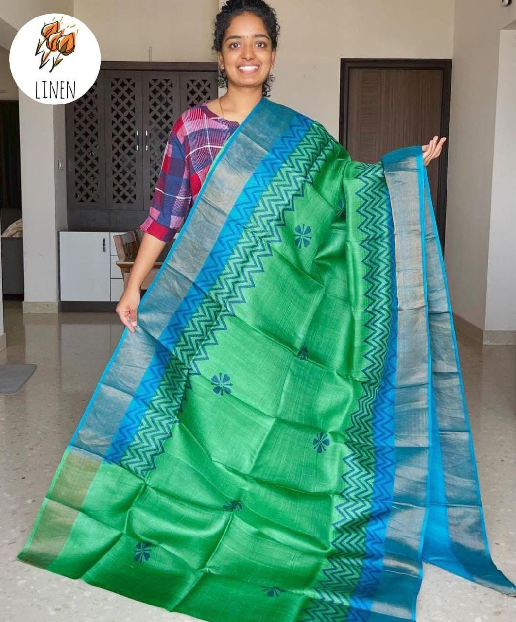 MG 524 Linen With Gold Digital Printed Surat Saree Suppliers In India